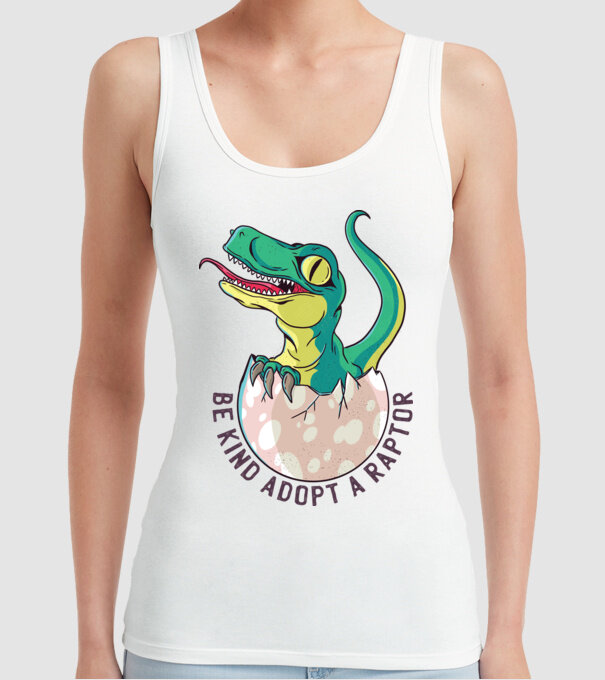 Be kind adopt a Raptor tricou cu dinozaur model alb pe tricou