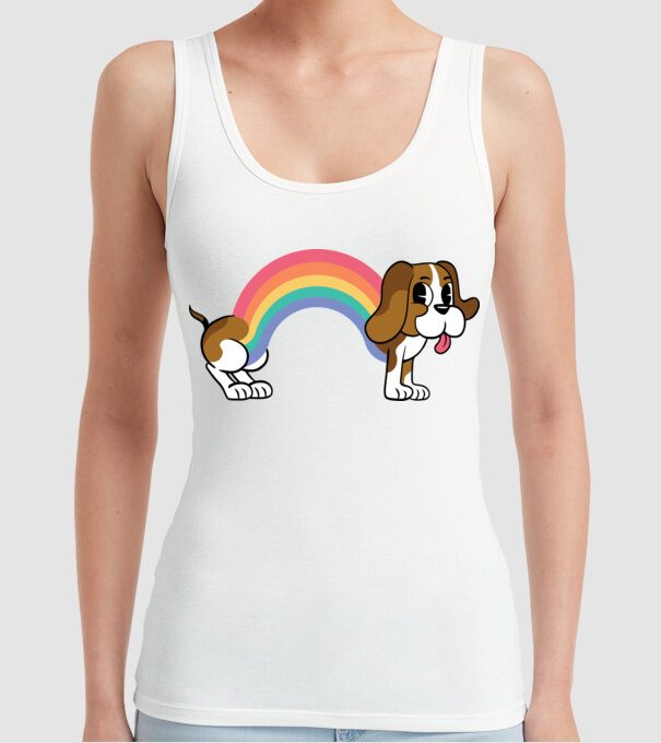Beagle curcubeu model alb pe tricou