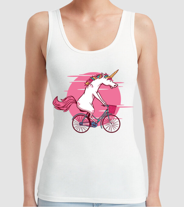Unicorn cu bicicletă model alb pe tricou