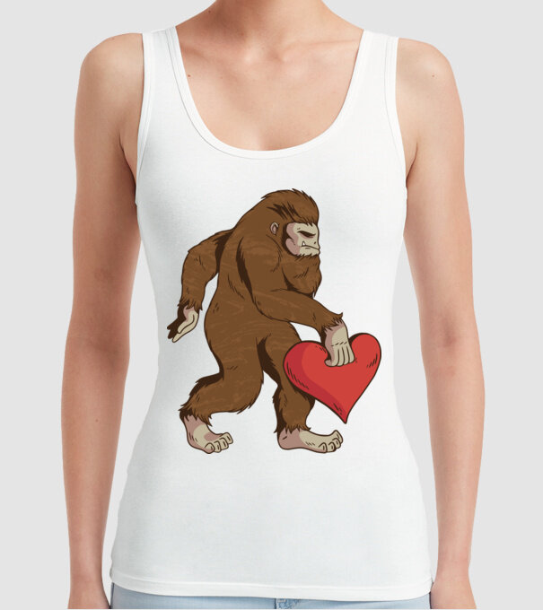 Bigfoot Yeti cu inimă model alb pe tricou