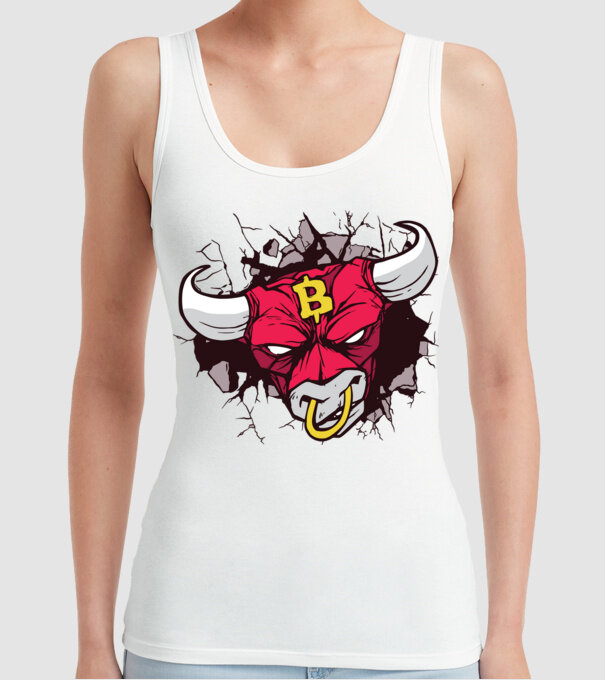 Taur Bitcoin model alb pe tricou