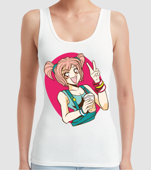 Bobba fată Anime model alb pe tricou