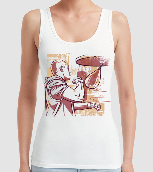 Pugilist model alb pe tricou