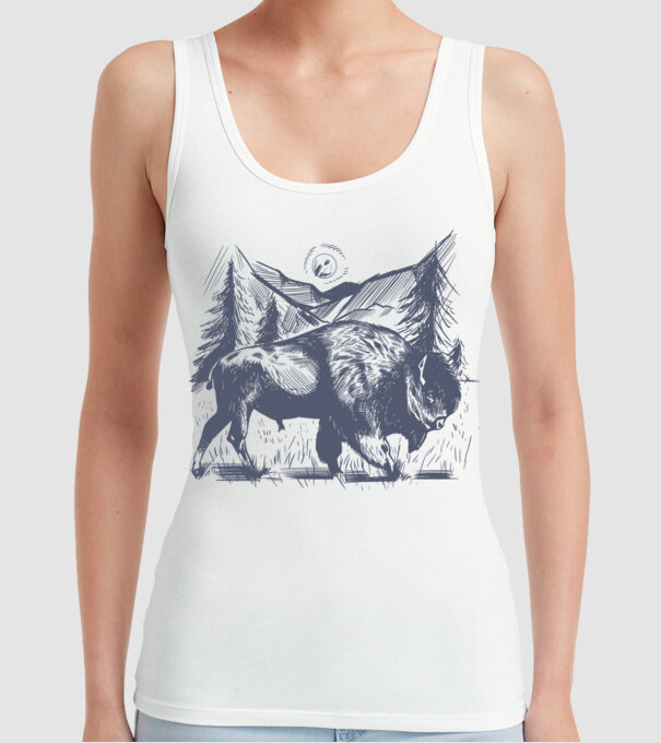 Bizon model alb pe tricou