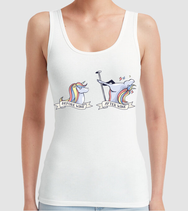 Înainte și după vin Unicorns model alb pe tricou