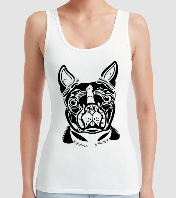 Câine Boston Terrier model alb pe tricou