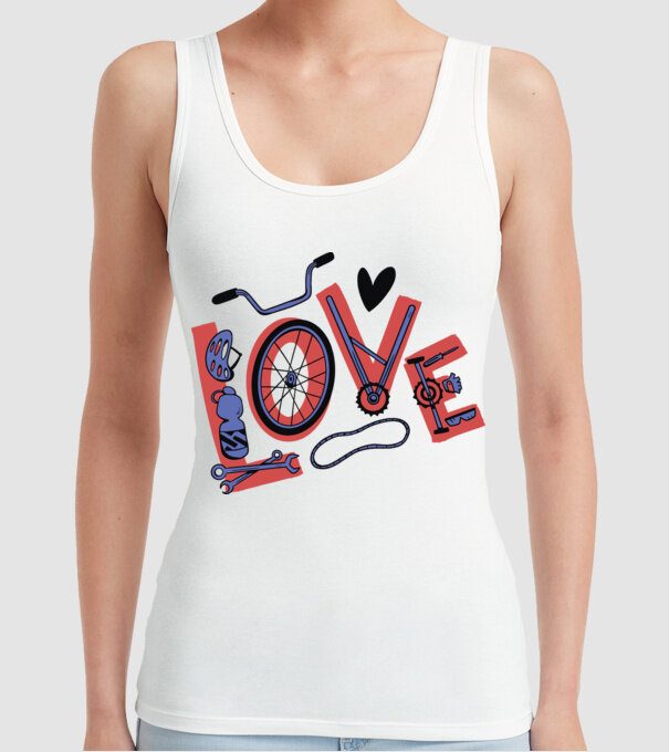 Love Bicicletă model alb pe tricou