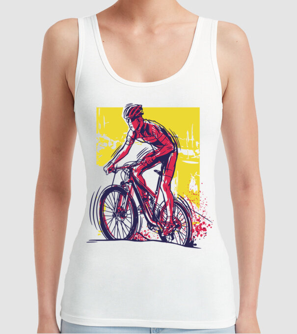Ciclist model alb pe tricou