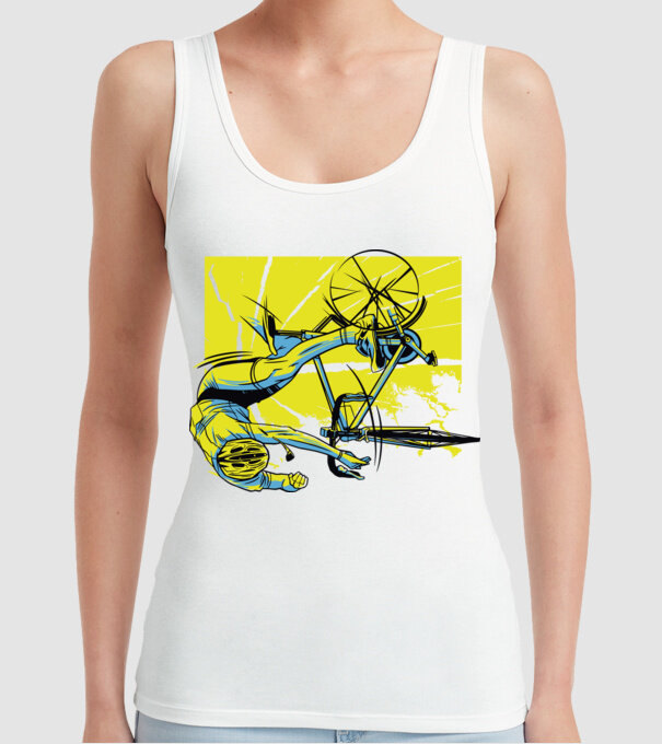 Cădere cu bicicletă model alb pe tricou