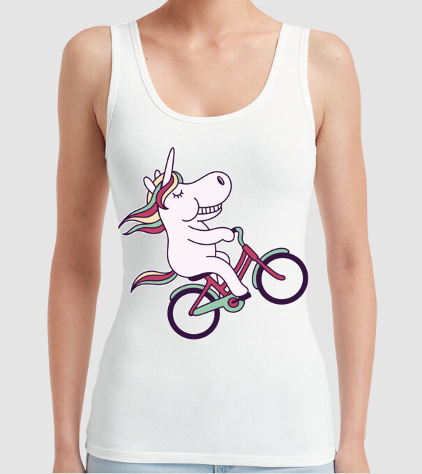 unicorn cu bicicletă model alb pe tricou