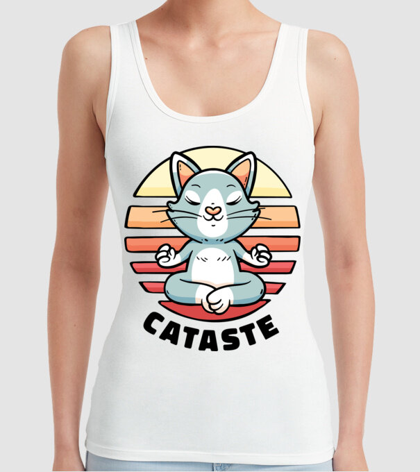 Pisică Cataste meditație model alb pe tricou