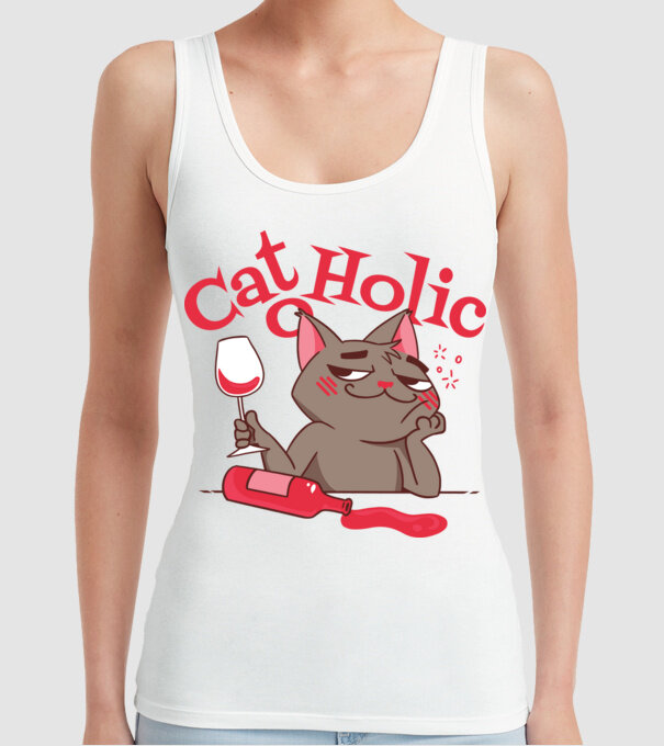 Catoholic - iubitor de pisici model alb pe tricou