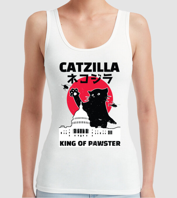 Catzilla - Pisică Godzilla model alb pe tricou