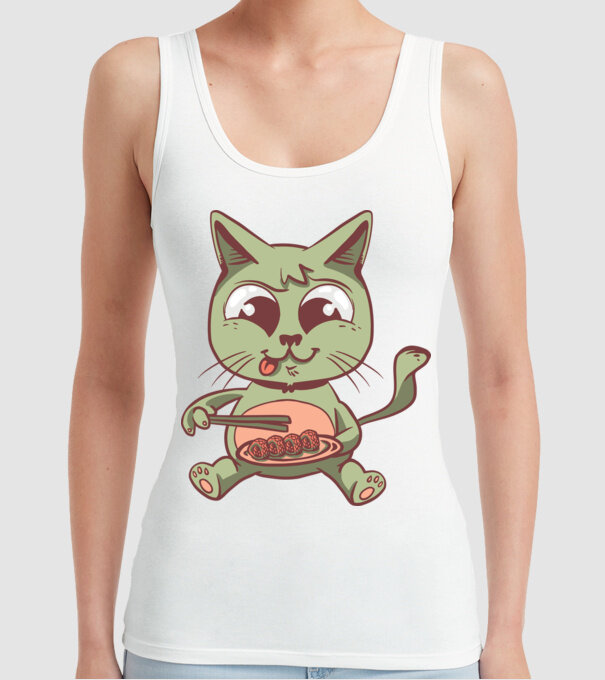Pisică Sushi model alb pe tricou