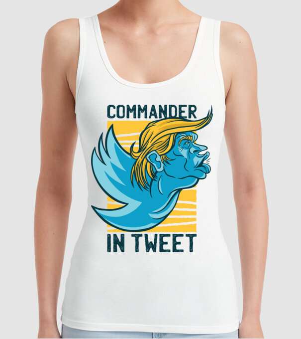 Commander in Tweet - Trump model alb pe tricou