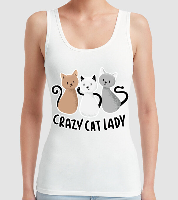 Crazy Cat Lady - fată nebună cu pisică model alb pe tricou