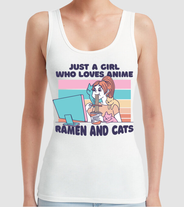 Doar o fată căreia îi place Anime, Ramen și pisicile model alb pe tricou