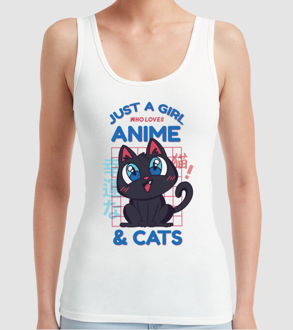 Doar o fată căreia îi place Anime și Pisicile model alb pe tricou