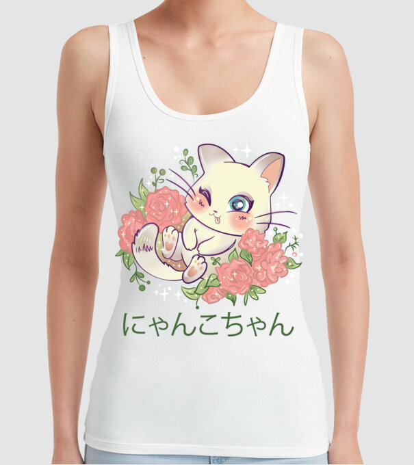 Pisicuță drăguță Anime model alb pe tricou