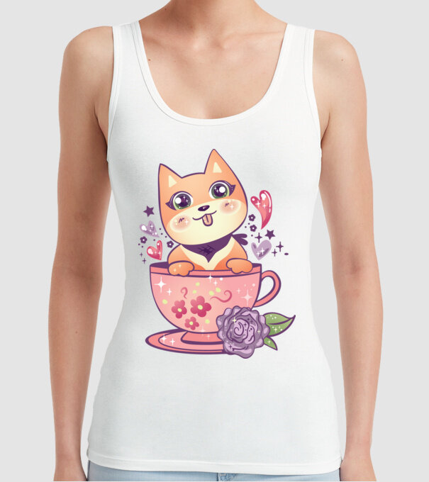 Câine drăguț Anime model alb pe tricou