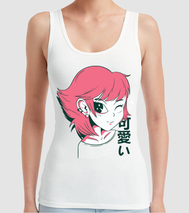Fată drăguță Anime model alb pe tricou