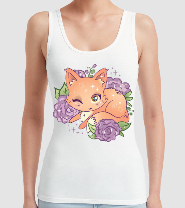 Vulpe Drăguță Anime model alb pe tricou