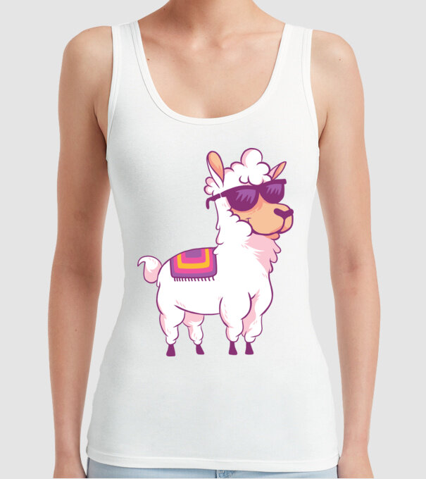 Llama drăguț model alb pe tricou