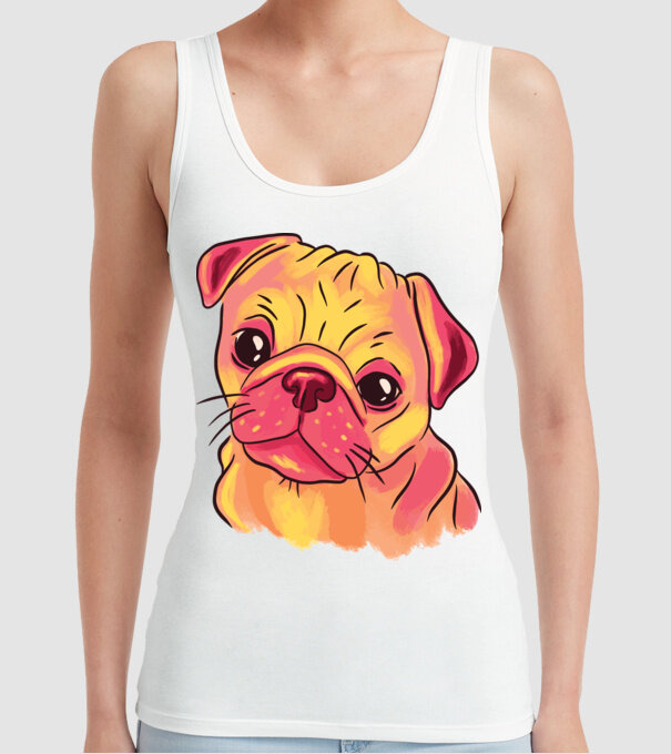 Cap de Mops drăguț model alb pe tricou