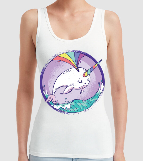 Unicorn drăguț Balenă - Narval model alb pe tricou