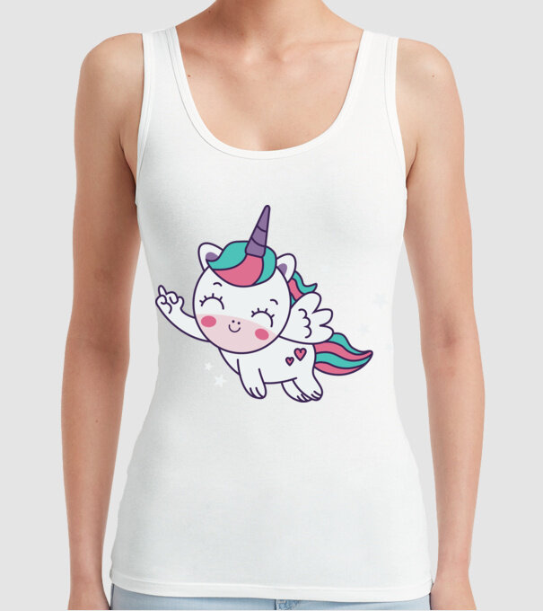 Unicorn drăguț arată degetul model alb pe tricou