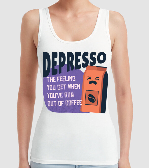 Depresso - Sentimentul când rămâi fără cafea model alb pe tricou