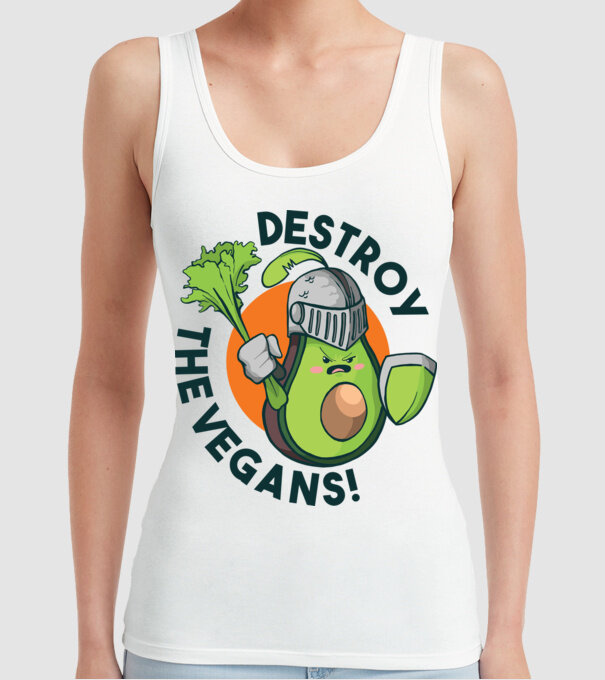 Destroy the Vegans - tricou amuzant războinic Avocado model alb pe tricou