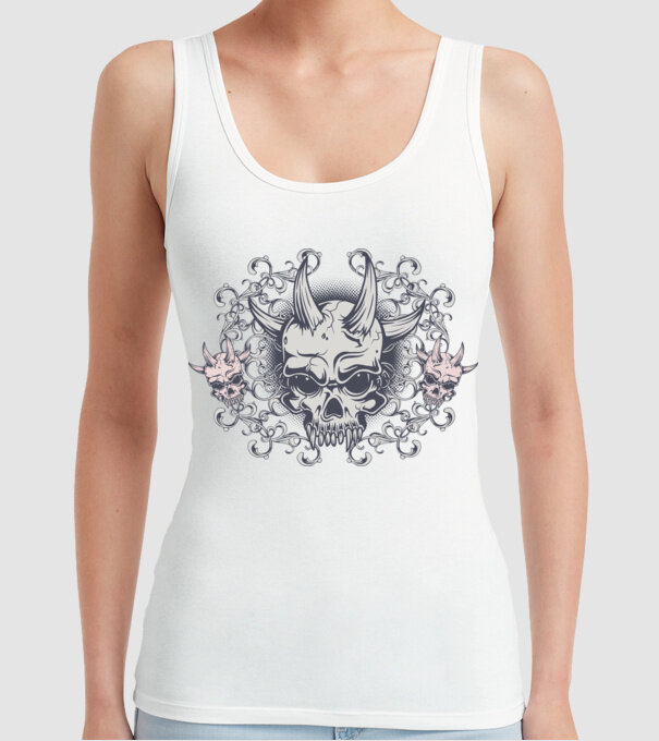 Devil Skull model alb pe tricou
