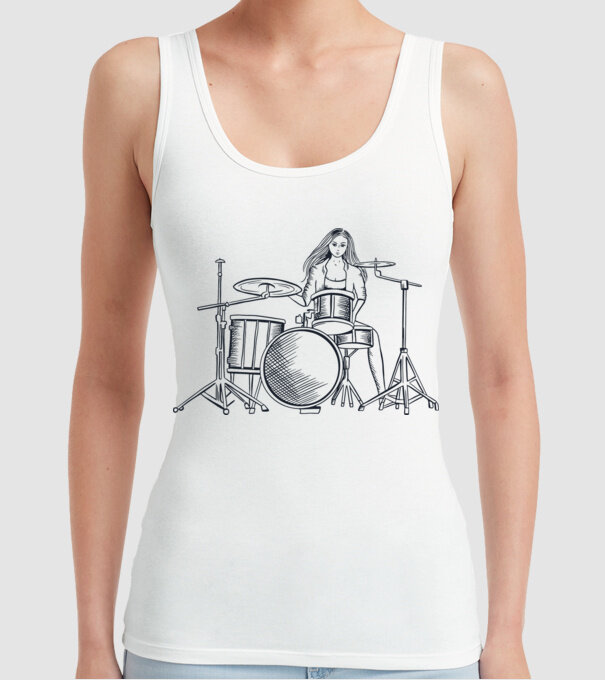 Fată Bateristă model alb pe tricou