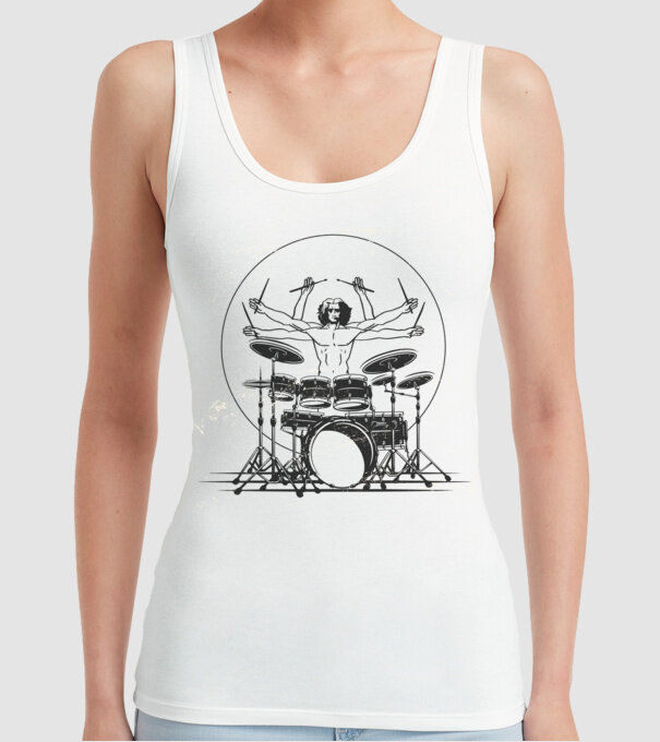 Baterist Vitruvian Da vinci model alb pe tricou
