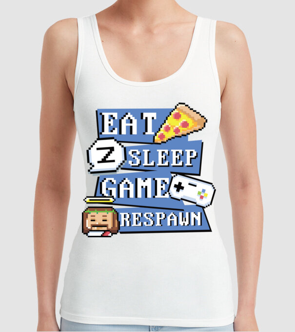 Eat, Sleep, Game respawn model alb pe tricou