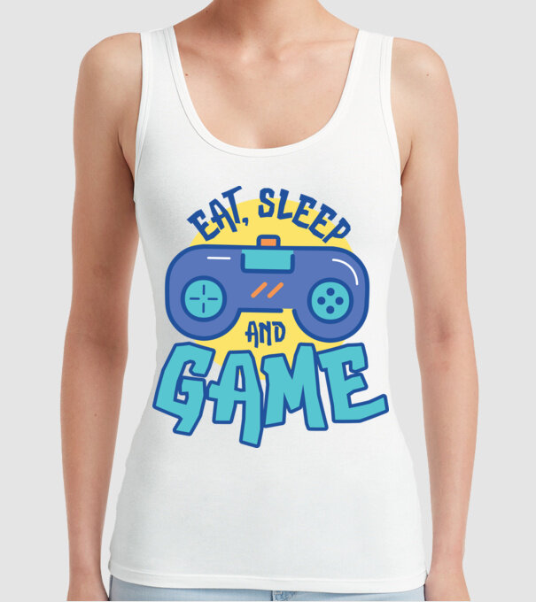 Eat Sleep and Game model alb pe tricou