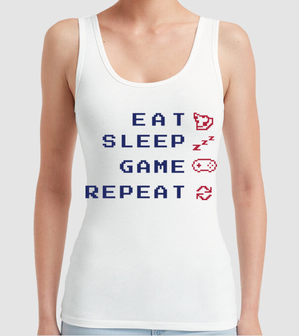 Eat Sleep Game Repeat model alb pe tricou