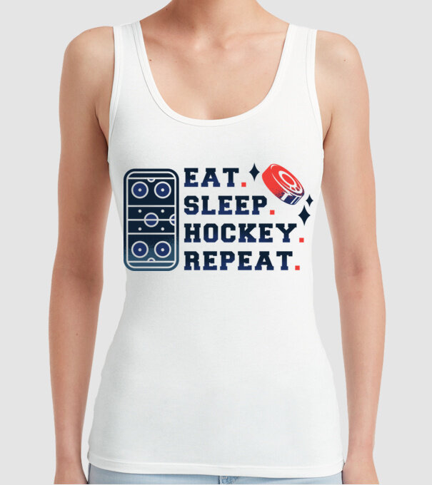Eat Sleep Hockey Repeat model alb pe tricou