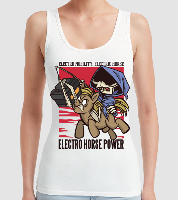 Cai putere electric model alb pe tricou