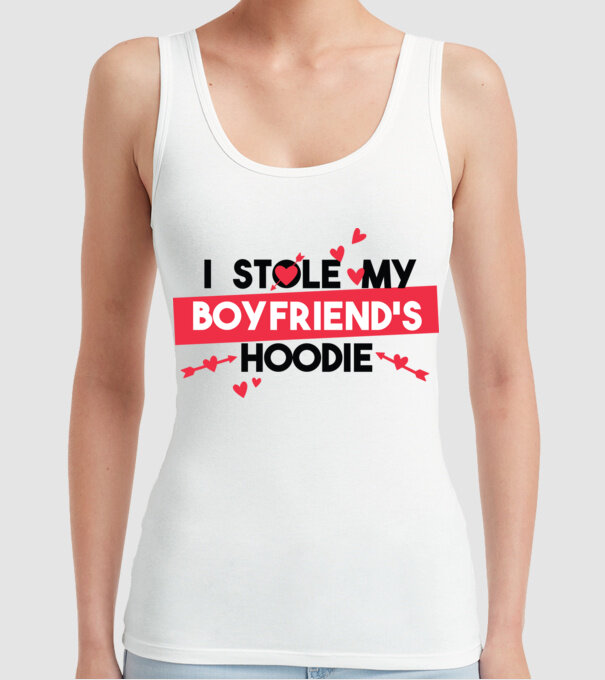 'Am furat puloverul prietenului meu pulover amuzant pentru Valentine''s Day' model alb pe tricou
