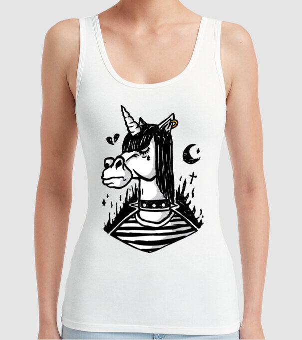 Emo unicorn model alb pe tricou