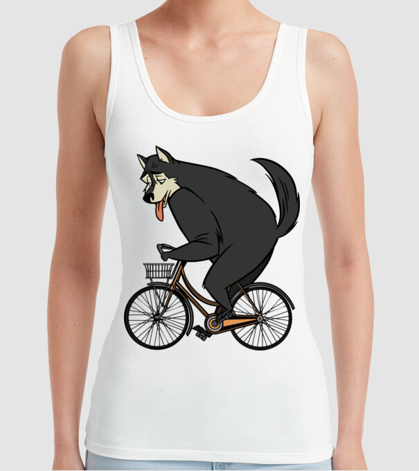 Lup pe bicicletă model alb pe tricou