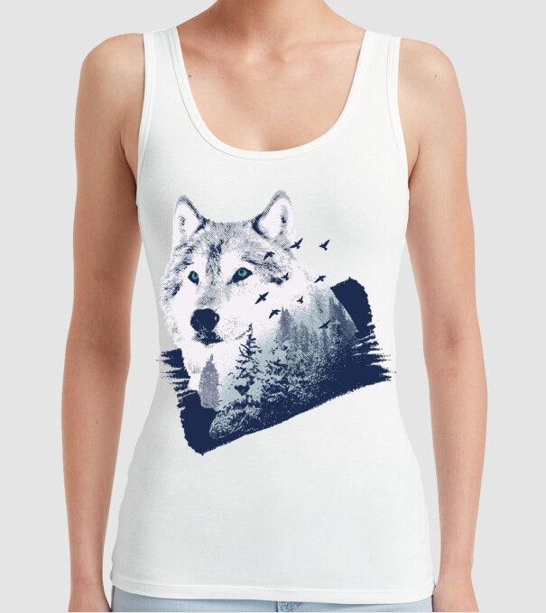 Tricou design Pădure Lup model alb pe tricou