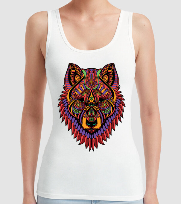 Cap de lup model alb pe tricou