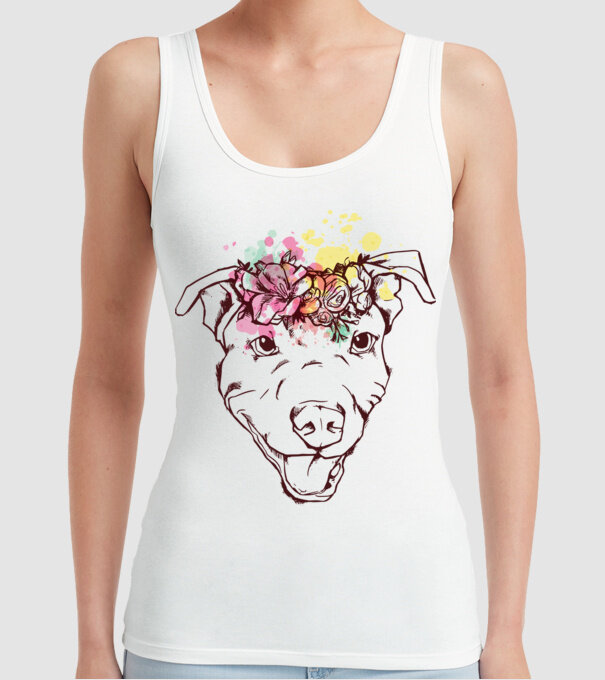 Floral Pitbull model alb pe tricou