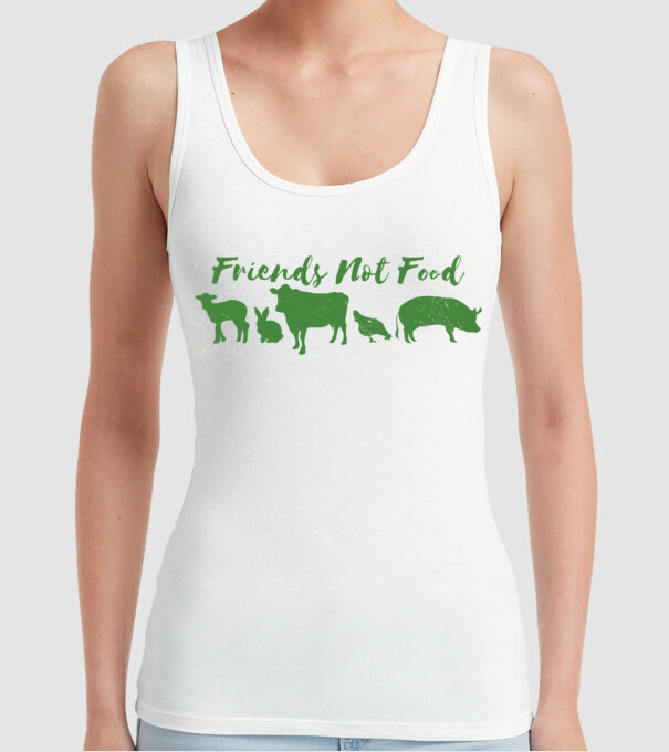 Friends Not Food Vegan model alb pe tricou