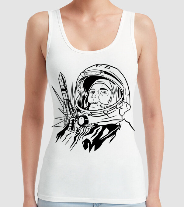 Astronautul Gagarin model alb pe tricou
