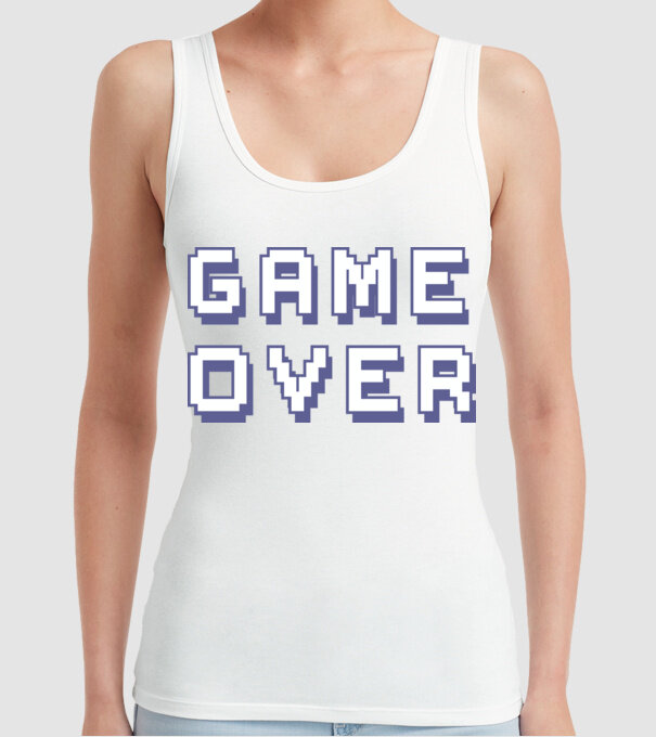 Game Over model alb pe tricou