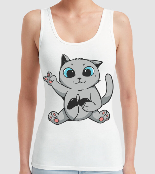 Pisică Gamer model alb pe tricou